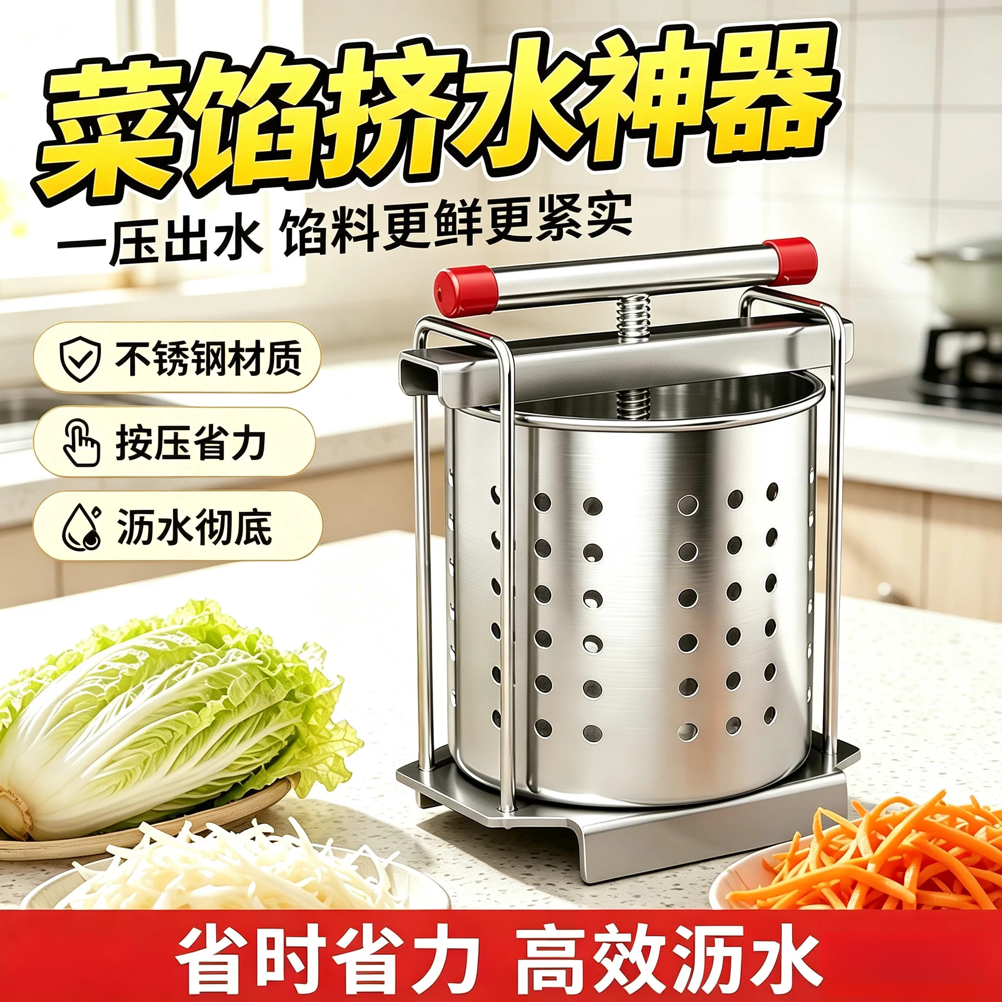 不锈钢菜馅挤水器家用蔬菜白菜荠菜压汁沥水挤干工具手动按压式图片