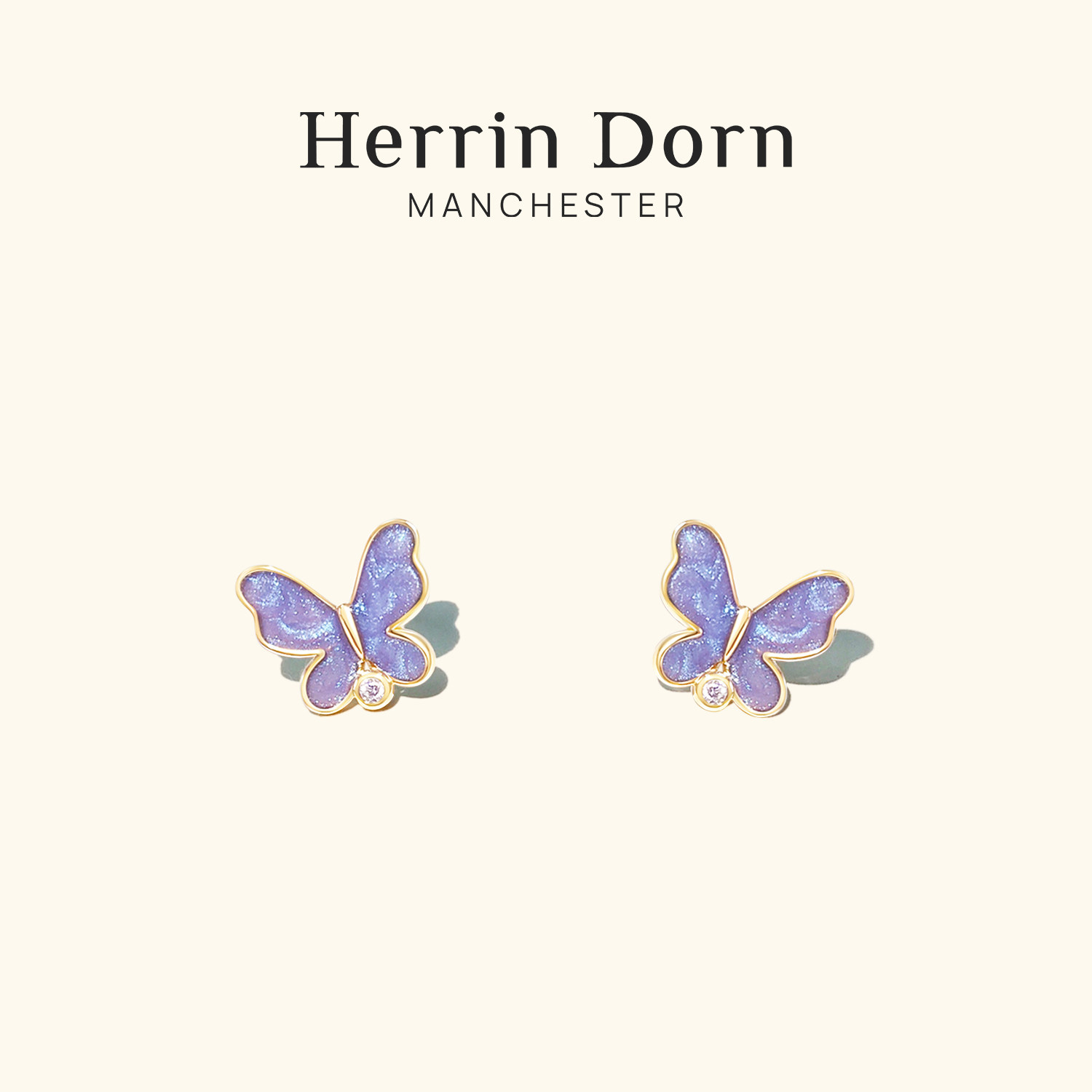 Herrin Dorn 赫琳德 鎏金蝴蝶耳钉耳环耳饰 紫色浪漫高级感18K金