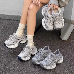 新款 透气跑步鞋 老爹鞋 四季 女厚底增高百搭休闲运动鞋 艾模儿26春季