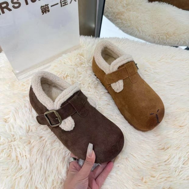 第一佳人女鞋25冬勃肯鞋毛绒内里搭扣保暖雪地靴懒人鞋毛毛鞋