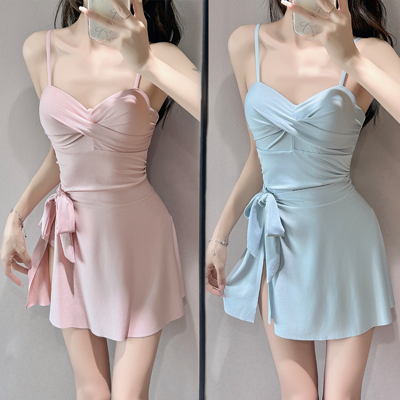 泳衣女刘亦菲明星同款连体两件套裙式高腰遮肚显瘦气质度假游泳装