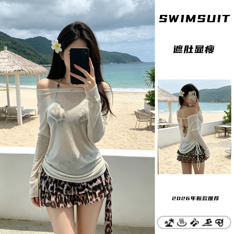 泳衣女比基尼四件套性感辣妹豹纹