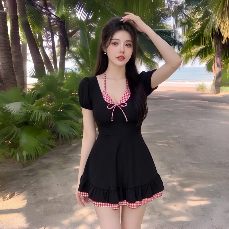 游泳衣女裙式连体大码胖妹妹韩版