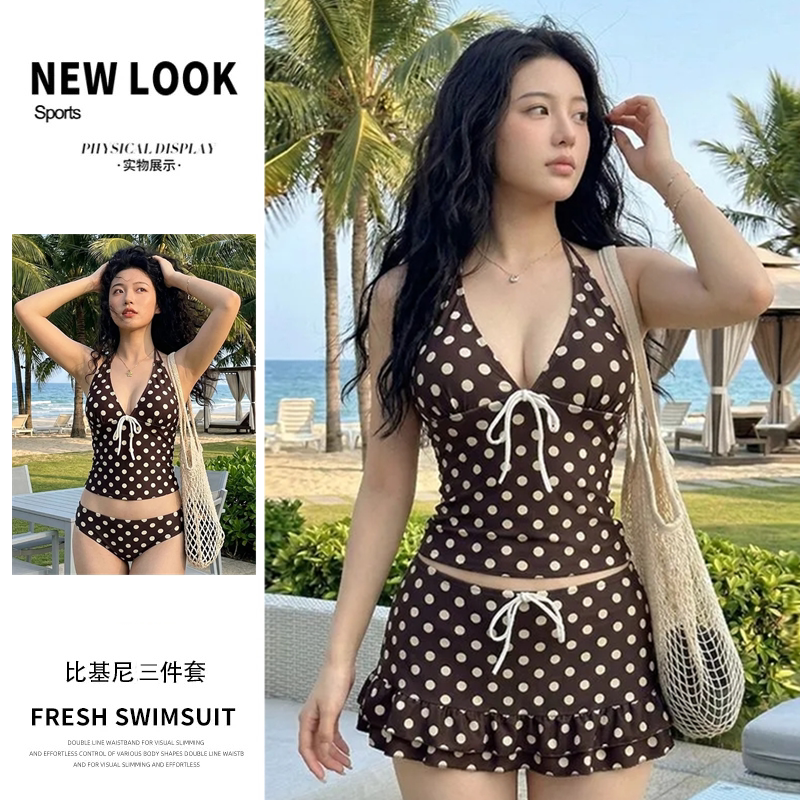 泳衣女波点比基尼三件套沙滩度假