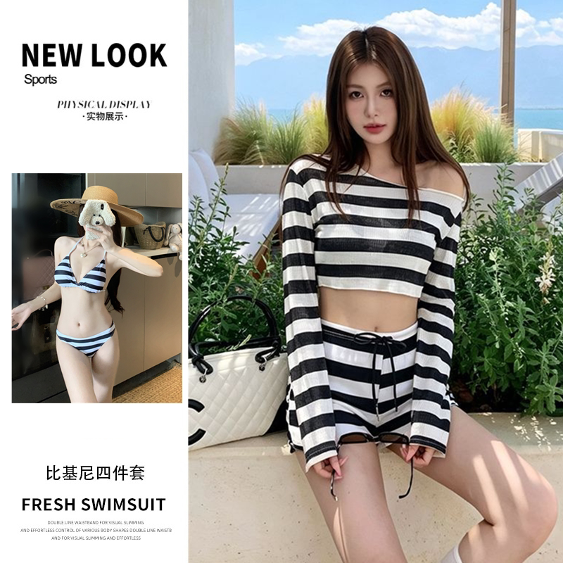 泳衣女比基尼四件套韩版森系ins
