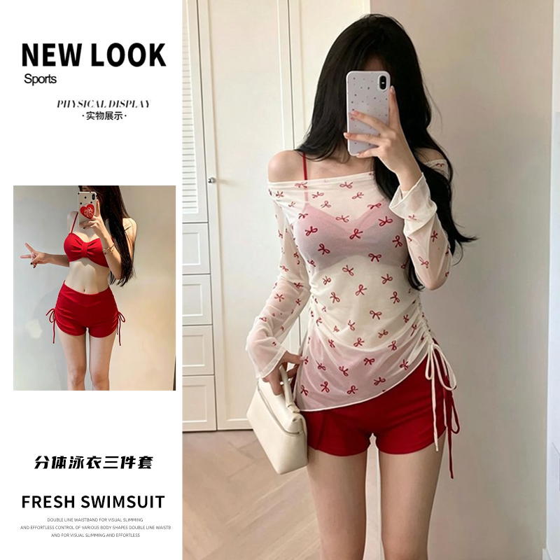 泳衣女新款分体三件套保守显瘦韩版ins风少女微胖mm新款度假泳装