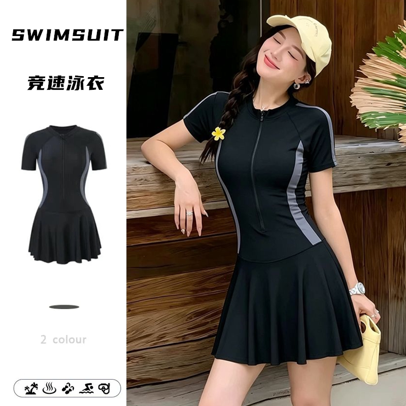 泳衣女新款裙式连体竞技大码胖MM