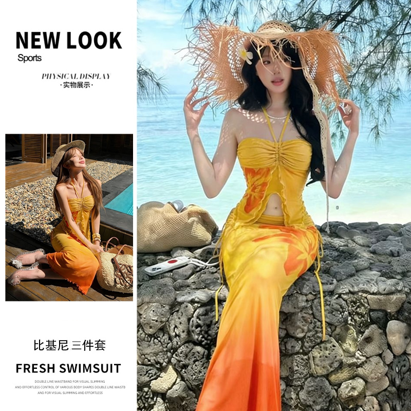 泳衣女超仙三亚海边连衣裙多巴胺穿搭海边绝美拍照显身材度假泳装