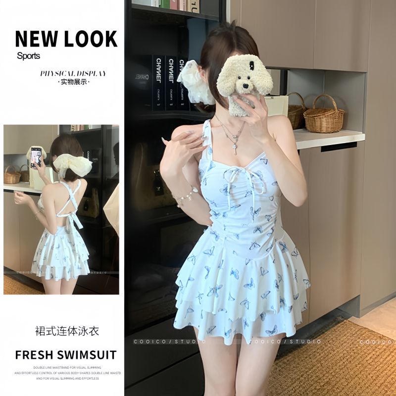 游泳衣女连体时尚蛋糕裙保守显瘦森系小胸聚拢气质度假美背高级感