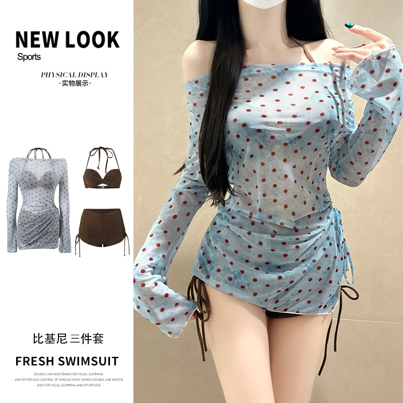 泳衣女比基尼三件套带钢托显身材