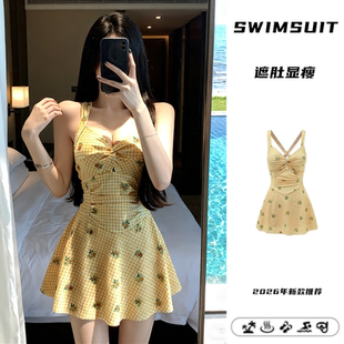 连体遮肚显瘦气质少女沙滩度假美背温泉高级感泳装 泳衣女新款 裙式