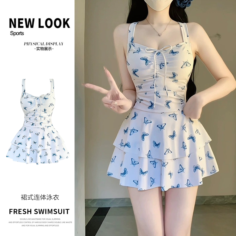 泳衣女裙式连体蝴蝶美背保守显瘦
