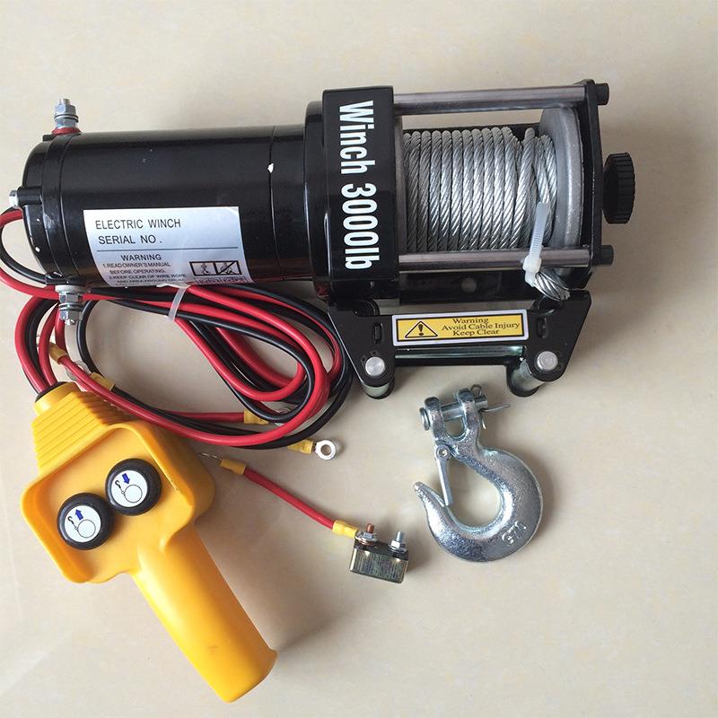 12V2000磅24V微型载车电动绞盘 3000电 动绞盘 小型磅电动吊机提