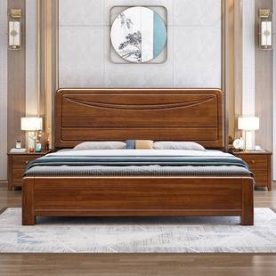 金丝胡桃木床现代简中539 实木床18物.5m1.m约2.0m双人床主卧储 式