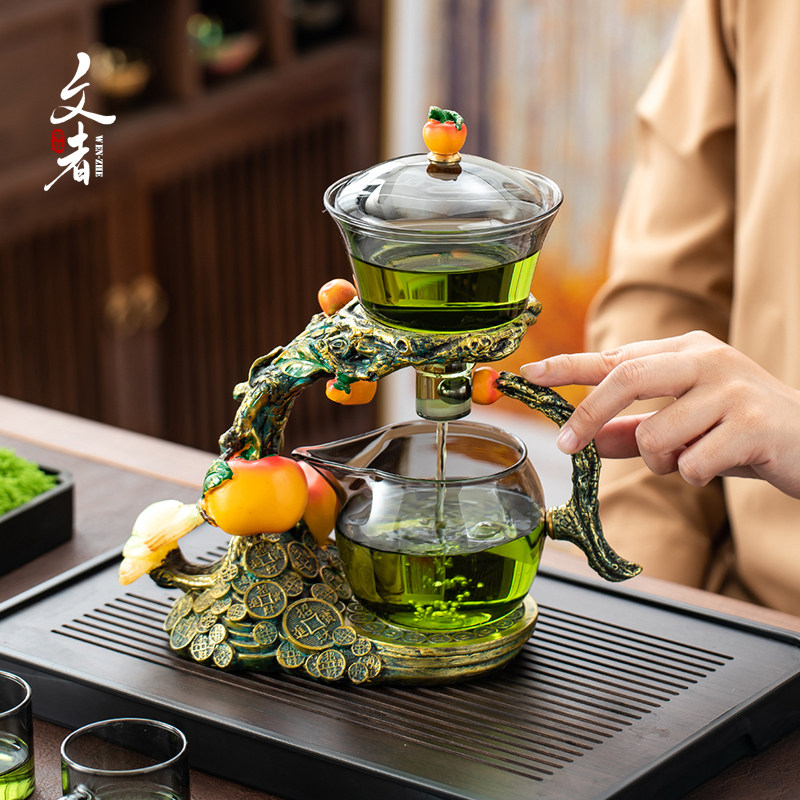 事事如意2025新款磁吸式玻璃懒人功夫茶具套组家用自动泡茶器茶壶