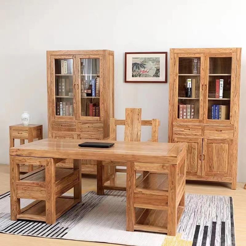 老榆木书桌办公桌家用写字桌新中式办公桌写字台榆木家具桌椅组合