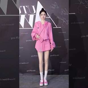 套裝 2023秋裝 兩件 連帽衛(wèi)衣女外套高腰闊腿短褲 減齡短款 新款 k時尚