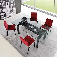 意式轻奢钢化玻璃餐桌高档别墅设计师款家用齿轮不锈钢可伸缩餐台