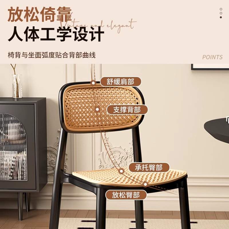 2024新款餐椅靠背塑料藤编椅子家用休闲椅备用凳子可叠放板凳商用