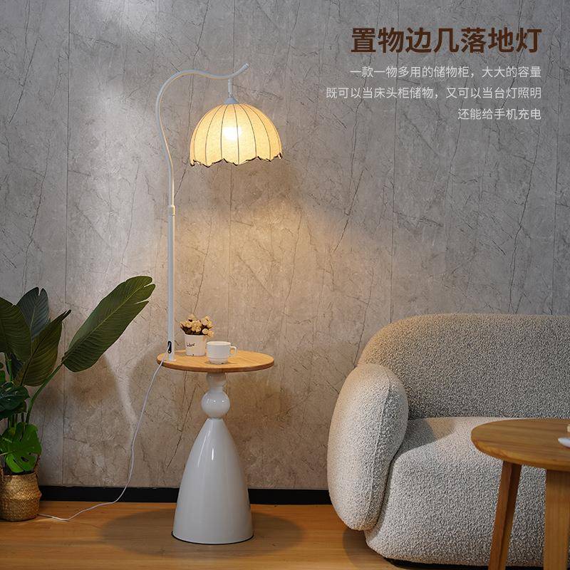 落地灯客厅高级感沙发边几置物架一体卧室中古风氛围感美式立式