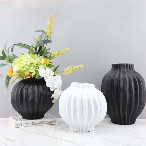 现代简约创意黑白圆肚树脂花器客厅卧室玄关办公室书房家居装饰品