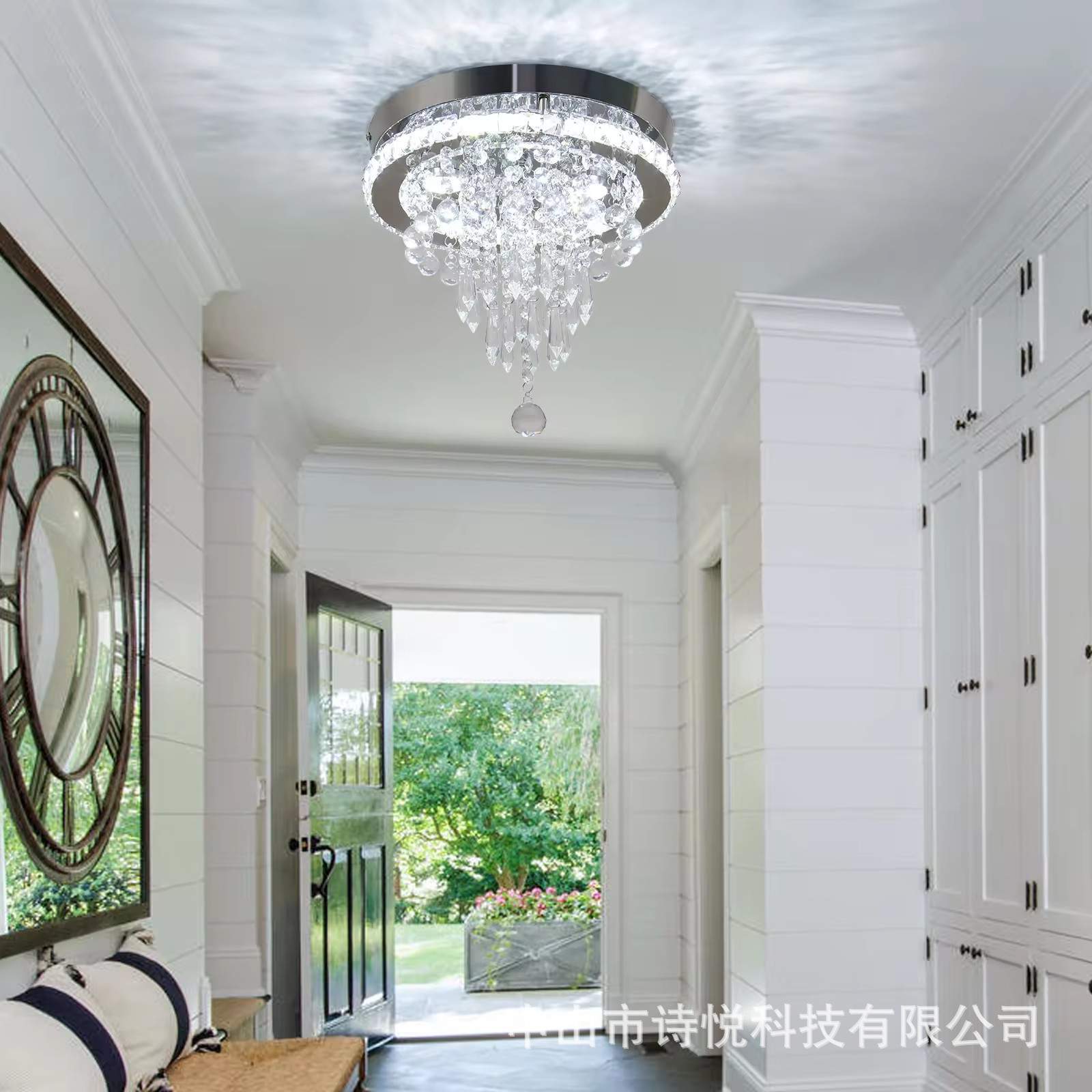 水晶吸顶灯圆形轻奢现代过道走廊简约阳台入户吸顶灯卧室灯具