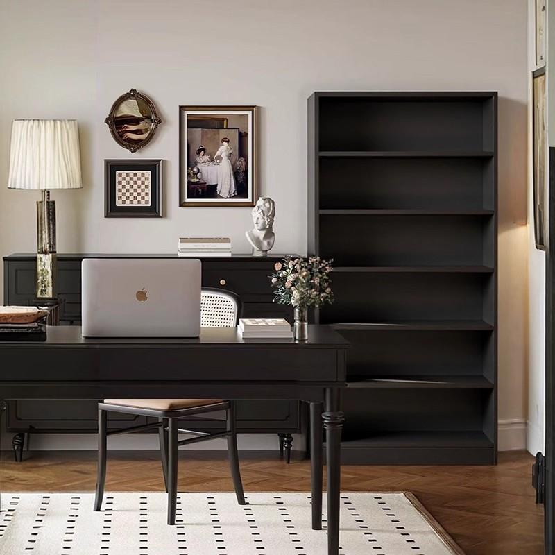 黑色书柜置物柜复古书架一体靠墙储物柜家用客厅卧室学生书架落地