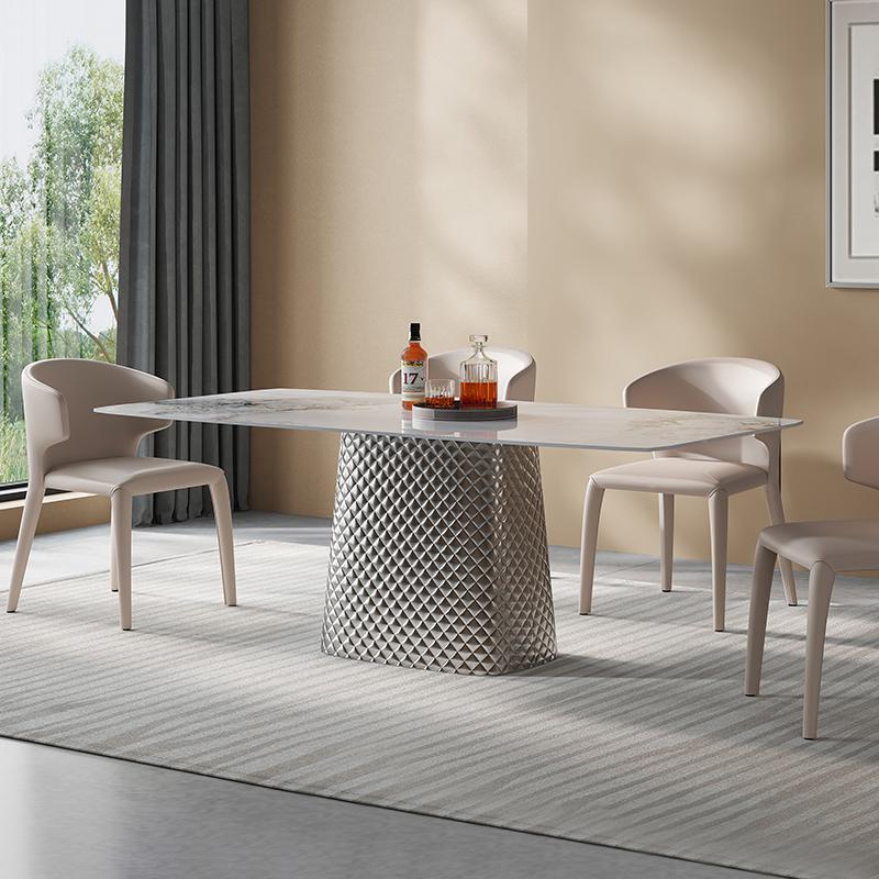 新款奢石岩板餐桌轻奢长方形高端别墅客厅家用现代简约不锈钢饭桌