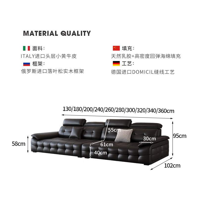 意式现代简约皮艺沙发大小户型客厅家用沙发极简劳伦斯真皮沙发