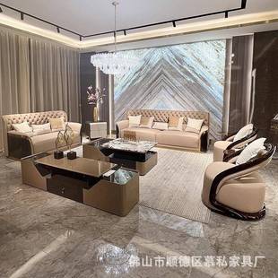 宾利轻奢实木真皮沙发别墅办公室黑檀色大小户型客厅直排慕私家具