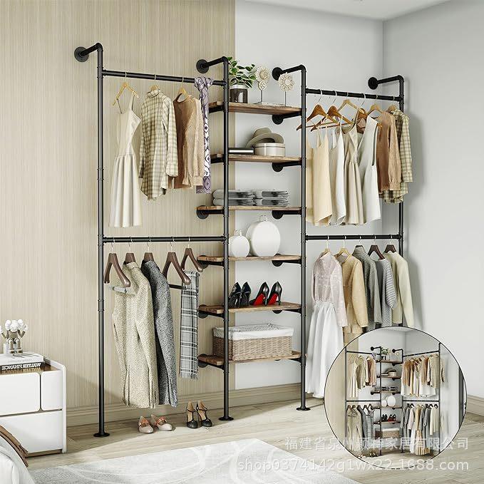 工业风服装店上墙壁挂双层挂衣架子管道陈列货架男女装展示架