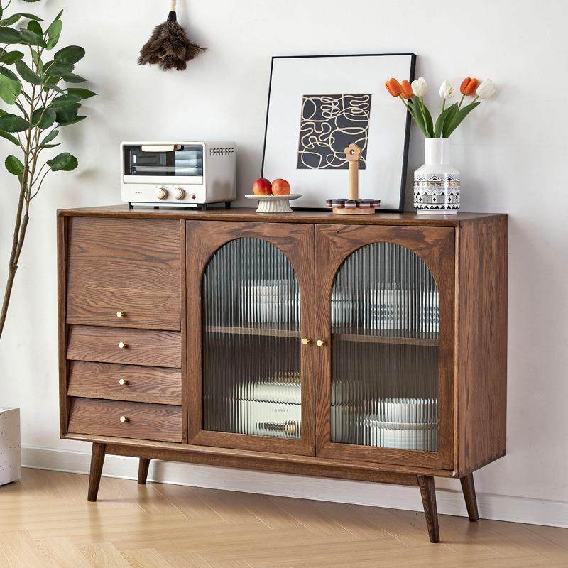 北欧实木餐边柜现代简约黑胡桃木储物柜家用玄关茶水柜客厅边柜