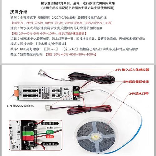 24V追光回流跑马led智能家用网红别墅扶手楼梯流水感应灯带控制器