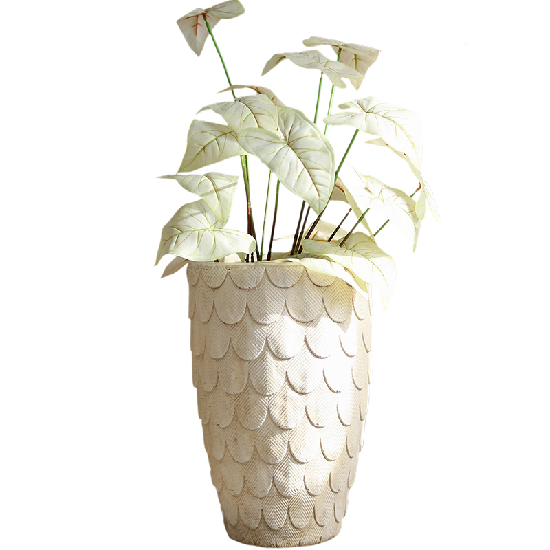 创意鱼鳞花盆客厅公共空间民宿琴叶榕千年木大型绿植花器地面北欧