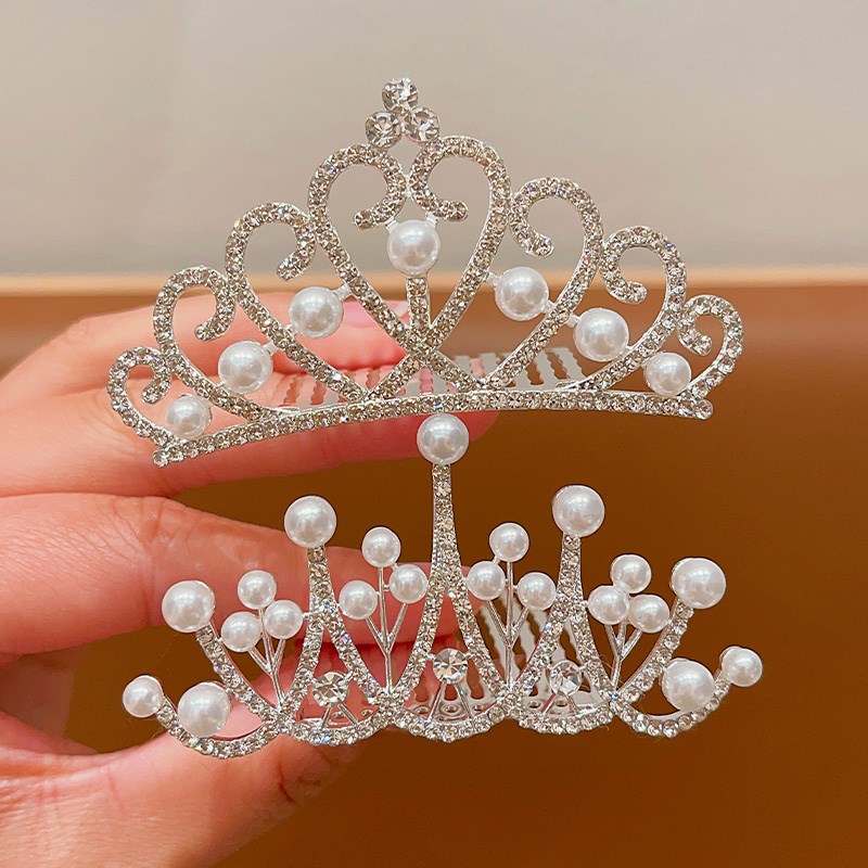 皇冠头饰儿童珍珠水钻发夹女孩生日拍照发卡宝宝公主王冠顶夹插梳