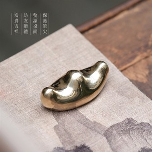 问心堂实心黄铜元 宝笔山笔搁文房四宝书法压书镇尺镇纸创意摆件