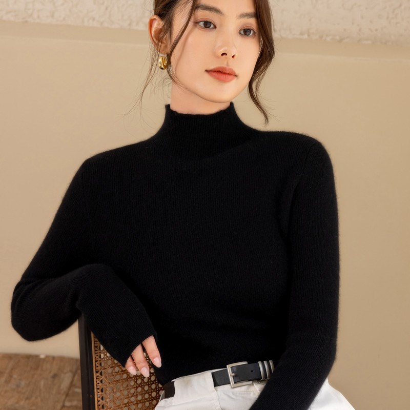 配大衣的内搭半高领毛衣秋冬女洋气修身针织衫长袖保暖打底衫上衣