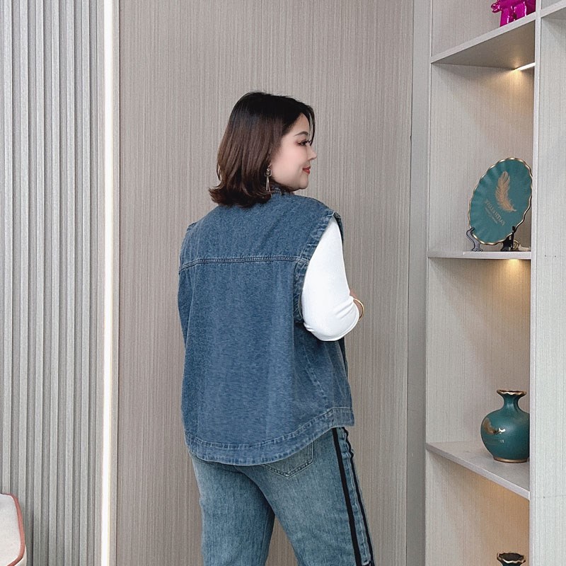 大码女装马甲背心设计感复古宽松外搭春夏百搭无袖上衣牛仔外套女