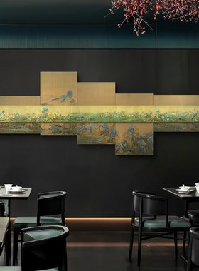 新中式办公室多层装饰画酒店江山秋色图背景挂画别墅山水风景壁画