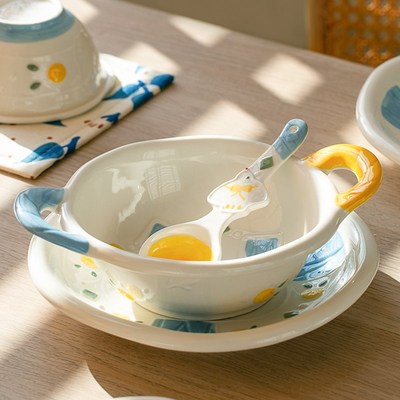 肆月汤碗面碗家用2025新款高颜值泡面碗双耳大碗拉面汤面碗釉下彩