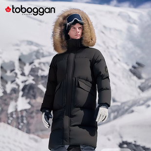 TOBOGGAN加拿大雪橇保暖加厚大毛领连帽精致袖标情侣款极寒羽绒服