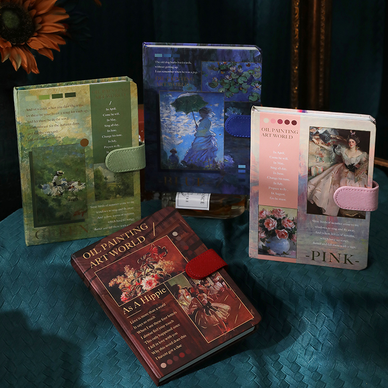 b6油画磁扣本复古封面记事本彩页高颜值插画手账本随身文艺日记本