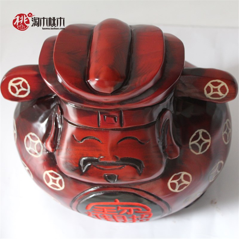 实木招财财神爷存钱罐摆件创意礼物工艺品开业送礼木质投币储蓄罐