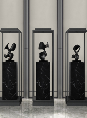 大理石落地石墩摆台商场酒店大堂大型带灯展示架样板房雕塑摆件