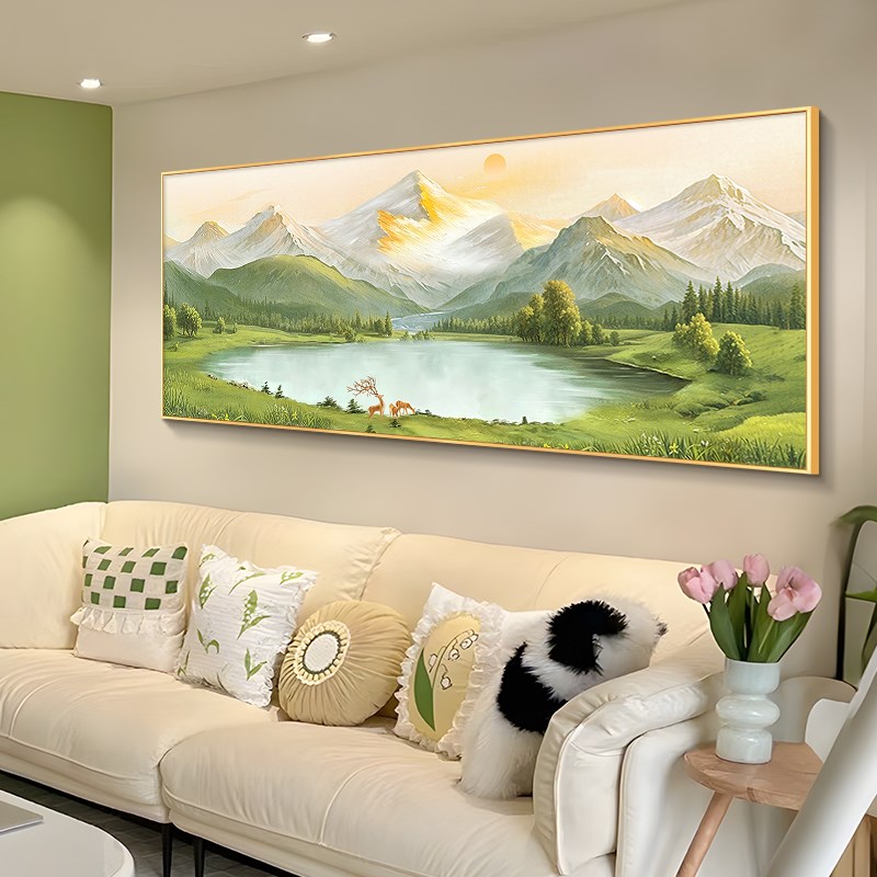 聚宝盆山水画日照金山客厅装饰画沙发背景墙壁挂画风景油画靠山图