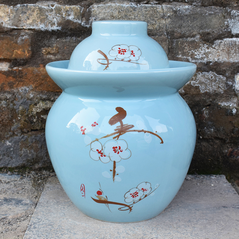 景德镇陶瓷泡菜坛子带盖家用四川密封储物罐老式双盖腌菜缸无铅毒