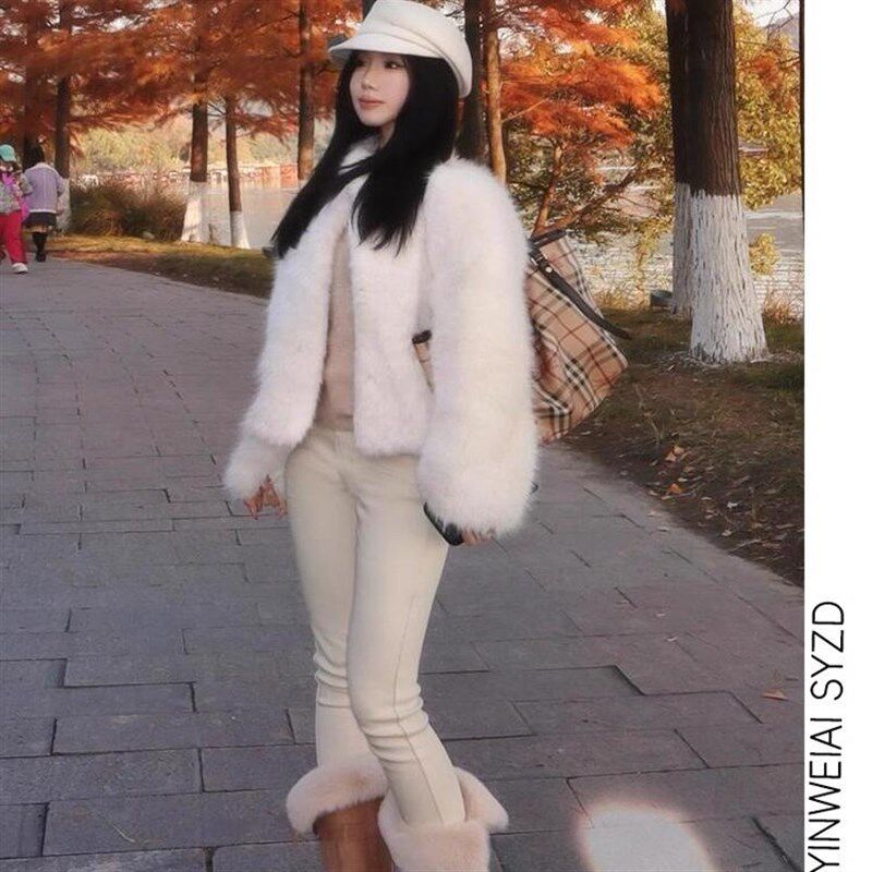 175高个子加长高腰显腿长白色铅笔裤女冬加绒弹力小脚紧身牛仔裤