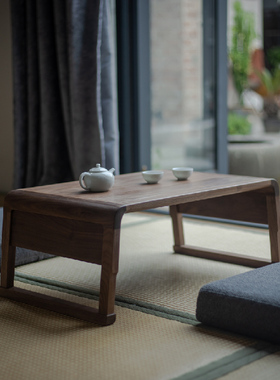 新中式实木炕桌黑胡桃日式榻榻米茶室家具茶桌禅意阳台飘窗茶台