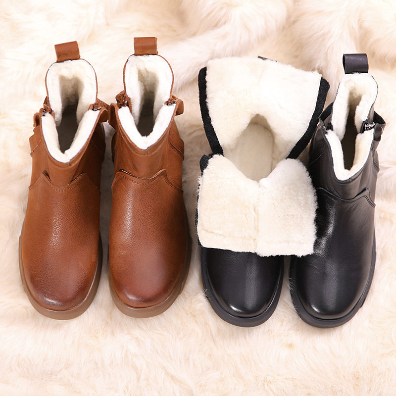 欧易金真皮雪地靴女羊皮毛一体冬季外穿马丁靴加绒加厚防滑防水保
