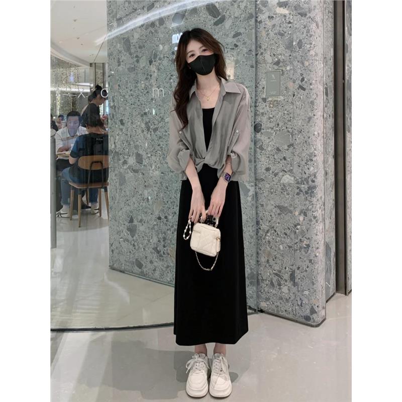 大码高级感防晒衫套装女2025夏季超火胖mm遮肚子显瘦连衣裙两件套